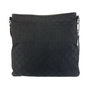 Gucci black shoulder messenger canvas bag leather GG